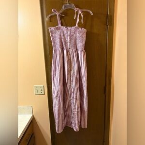India Collection Emerson Fry purple & white stripe tie strap midi dress